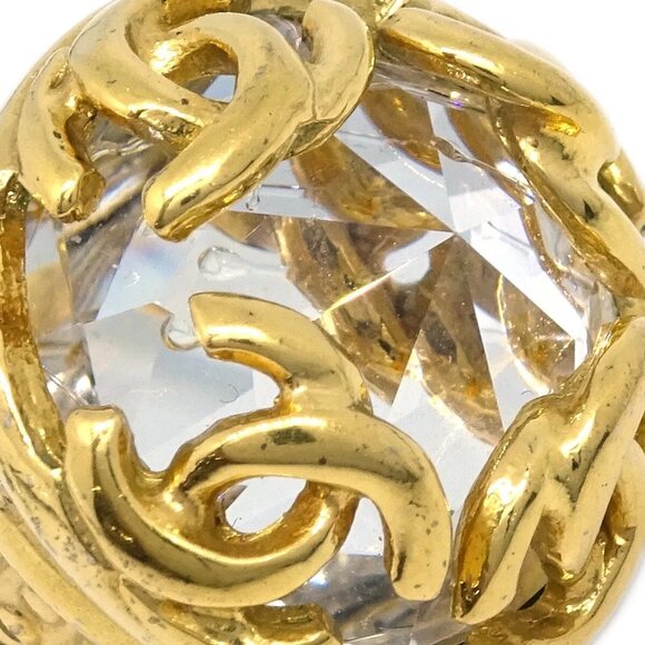 Auth Chanel Gold Button Earrings Clip-On Rhinestone - Picture 4 of 9